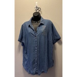 Vintage‎ 1990s THE DISNEY STORE Winnie The Pooh Denim Shirt Beaded XXL Tigger